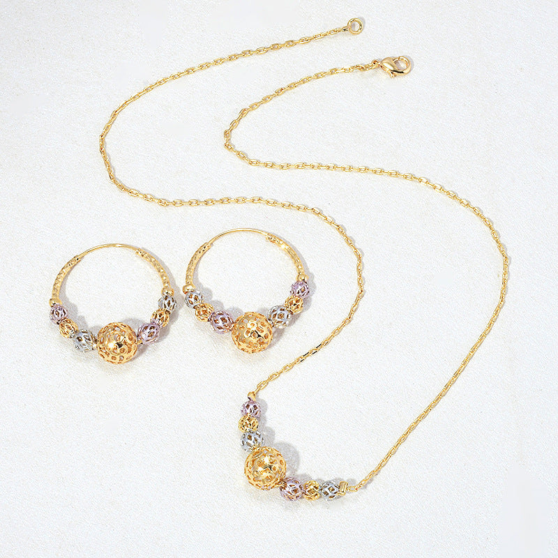 Multicolor Cutout Round Beads Necklace And Earrings